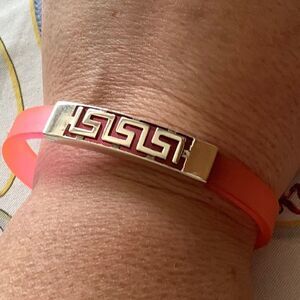 STERLING SILVER 925 GREEK DESIGN PINK SILICONE BAND BRACELET​​